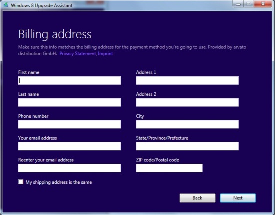 Insert billing addess