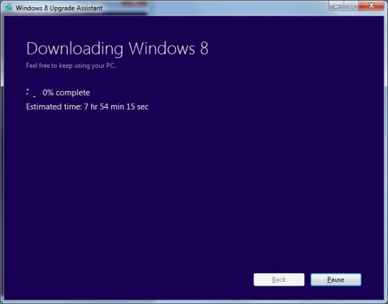 Start download Windows 8